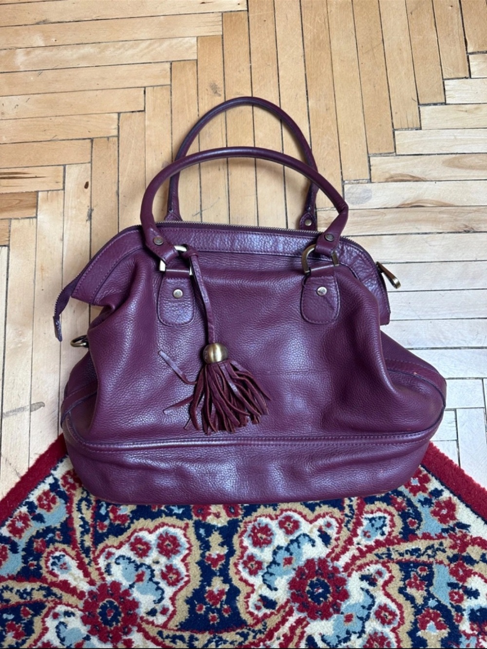 Mulberry Burgundy Leather Satchel with Tassel